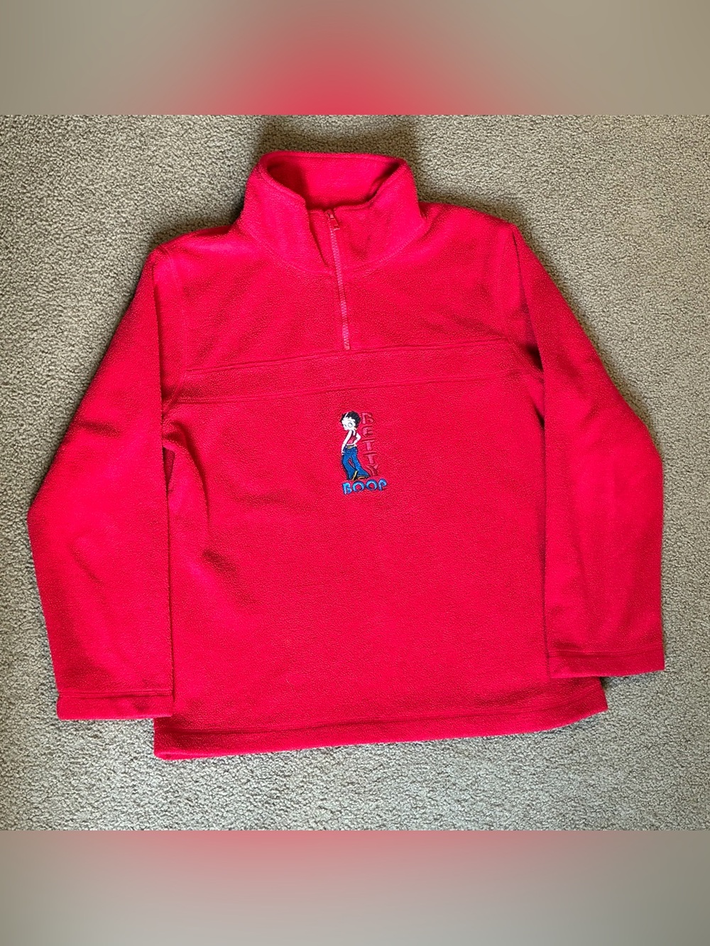 Vintage Betty Boop Sweatshirt Womens Small Red Fleece Y2K Pullover Shirt 1/4 Zip